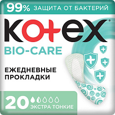 Kotex Прокладки ежедневные с антибактериальным слоем Bio-Care экстра тонкие N20
