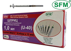 Шприц инсулиновый 1мл U40 с иглой 26G 0,45x12 SFM N20