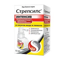 Стрепсилс Интенсив спрей 8,75мг/доза мед/лимон 15мл