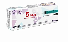 Шприц трехдетальный 5мл игла 22G 0,7x40мм N100 пакет Премьер-Мед