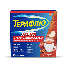 Терафлю От гриппа и простуды Экстра порошок яблоко-корица N10