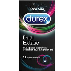 ДЮРЕКС презервативы Dual Extase рельефные с анестетиком №12