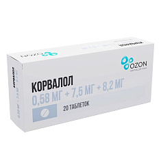 Корвалол таблетки 0,58мг+7,5мг+8,2мг №20 Озон