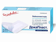 Лейкопластырь ДокаПласт антимикробный с мирамистином 10х25 см N25