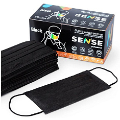 Маска медицинская трехслойная SENSE на резинках черная N50