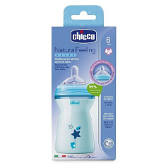 Chicco Natural Feeling бутылочка полипропиленовая + соска силиконовая с флексорами 6+ 330мл голубая