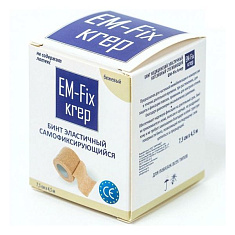 EM-FIX KREP бинт медицинский эластичный компрессионный самофиксирующийся 7,5смх4,5м бежевый
