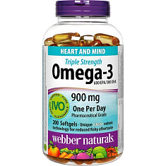 Webber Naturals Тройная сила Омега-3 900мг капсулы 1974мг №200