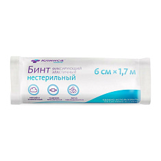 Клинса Бинт эластичный фиксирующий с неосыпающимися краями 6см*1,7м