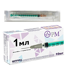 Шприц трехдетальный 1мл игла 26G 0,45x12мм N10 Премьер-Мед