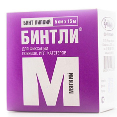 Бинт липкий нетканный Бинтли-М 5см х15м (мягкий)