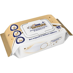 Tanoshi Premium влажные салфетки детские с экстрактом алоэ вера 80шт