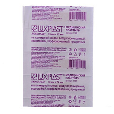Пластырь LUXPLAST (19х72 мм) полимерная основа, прозрачный, 10 шт/уп