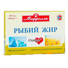 Рыбий Жир пищевой с маслом зародышей пшеницы, облепихи и шиповника капсулы 0,37Г N100