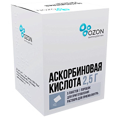 Аскорбиновая кислота порошок для раствора  для пр.вн. 2,5г пакет N5 Озон