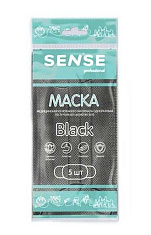 Маска медицинская трехслойная SENSE на резинках черная N5