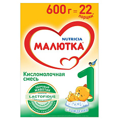 Малютка 1 кисломолочная смесь сухая 0-6 мес 600г