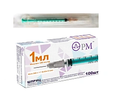 Шприц инсулиновый 1мл 100ин/ед c иглой 26G 0,45х12мм N100 Премьер-Мед