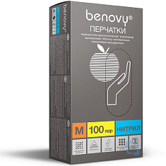 Benovy Перчатки смотровые нитриловые нестерильные неопудренные текстурированные хлорированные М N100пар голубой