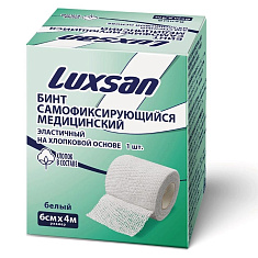 Luxsan Бинт эластичный самофиксирующийся на хлопковой основе 6см х 4м белый