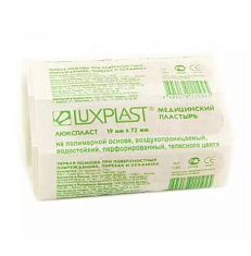LUXPLAST Пластырь 19х72 мм полимерная основа водостойкий телесный N10 лента