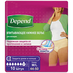 Depend Белье нижнее впитывающее женское M/L 10шт