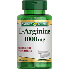 Nature's Bounty L-аргинин таблетки 1000мг N50